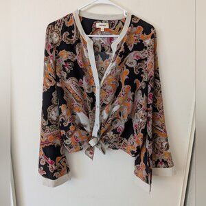 L'AGENCE Womens Lrg Charlize Bell Sleeve 100% Silk Button Up Top Blouse Paisley